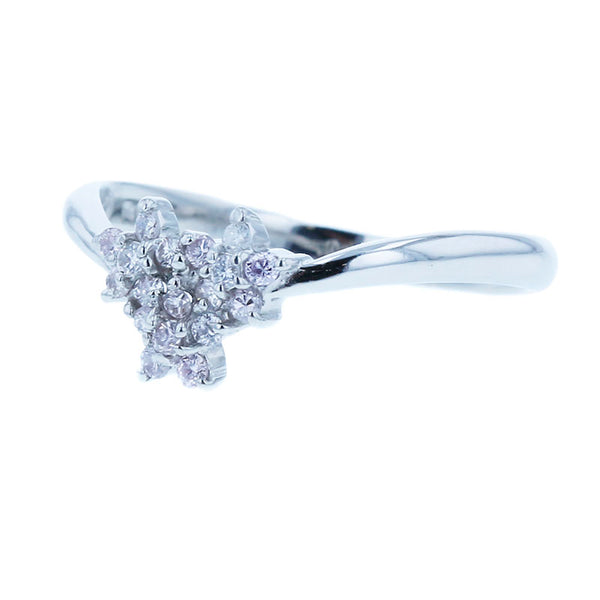 Pt900 プラチナ ダイヤ0.12ct フラワーモチーフ リング 指輪 レディース 9号 【中古】