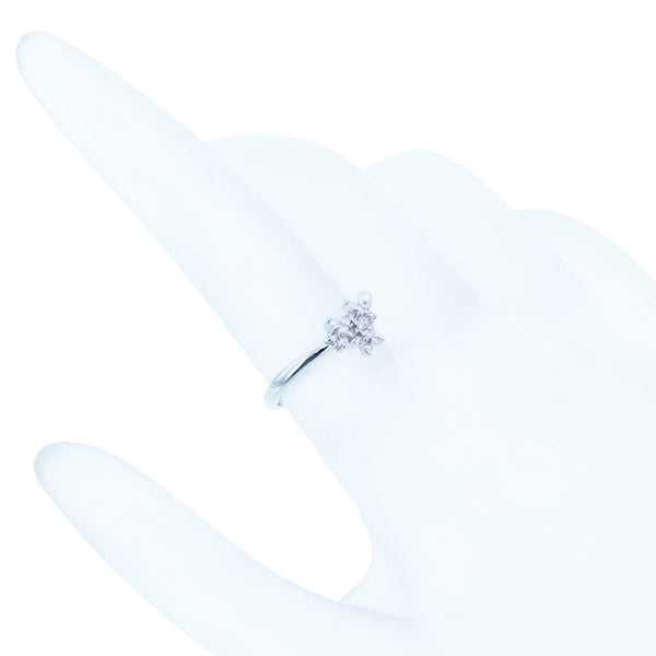 Pt900 プラチナ ダイヤ0.12ct フラワーモチーフ リング 指輪 レディース 9号 【中古】