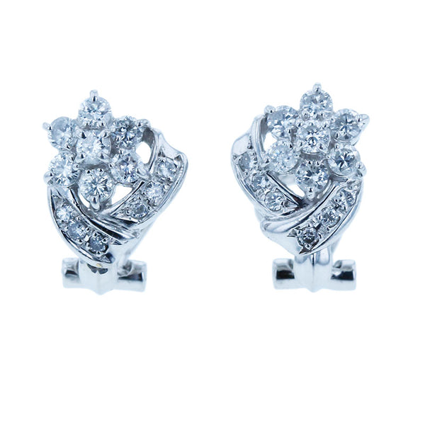 Pt900 プラチナ ダイヤ0.50ct×2 フラワーモチーフ イヤリング レディース 【中古】