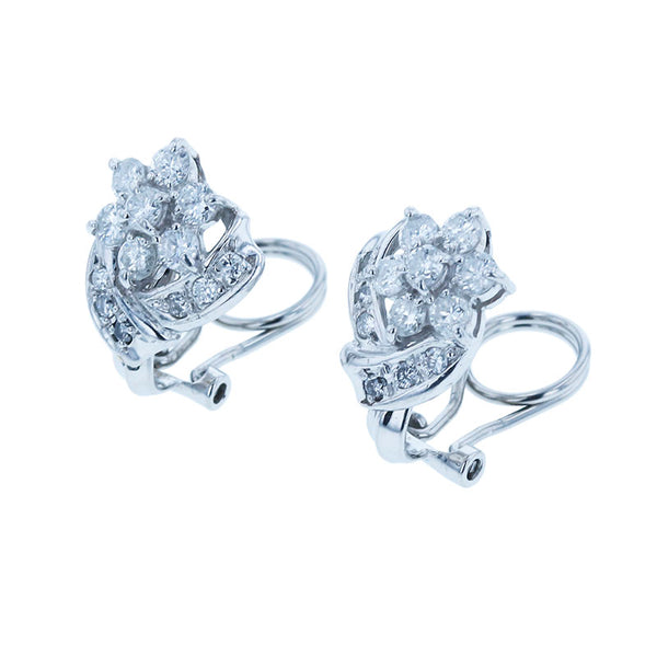 Pt900 プラチナ ダイヤ0.50ct×2 フラワーモチーフ イヤリング レディース 【中古】