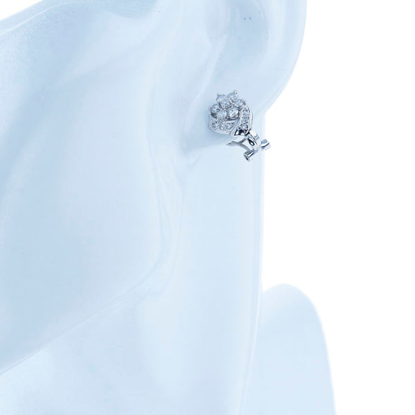 Pt900 プラチナ ダイヤ0.50ct×2 フラワーモチーフ イヤリング レディース 【中古】