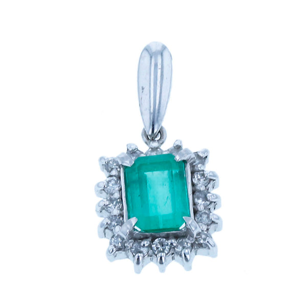 Pt900 プラチナ エメラルド0.67ct ダイヤ0.16ct ペンダントトップ レディース 【中古】