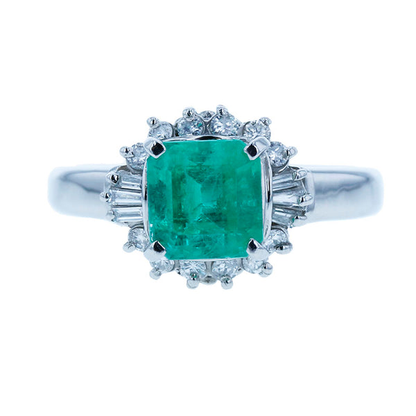 Pt900 プラチナ エメラルド1.00ct ダイヤ0.24ct リング 指輪 レディース 14号 【中古】
