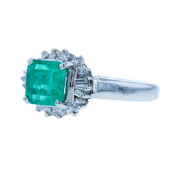 Pt900 プラチナ エメラルド1.00ct ダイヤ0.24ct リング 指輪 レディース 14号 【中古】