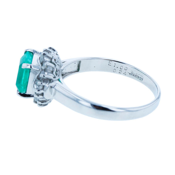 Pt900 プラチナ エメラルド1.00ct ダイヤ0.24ct リング 指輪 レディース 14号 【中古】