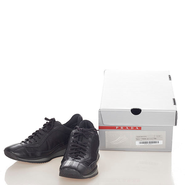 プラダ プラダスポーツ ブラック ナイロン レザー スニーカー レディース PRADA 【中古】