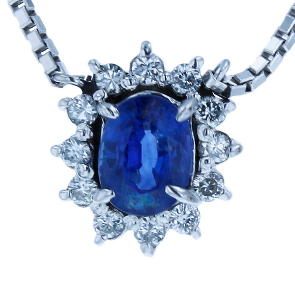 Pt900 プラチナ Pt850 プラチナ サファイア0.72ct ダイヤ0.15ct ネックレス レディース 【中古】
