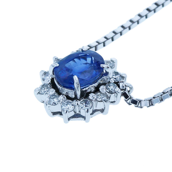 Pt900 プラチナ Pt850 プラチナ サファイア0.72ct ダイヤ0.15ct ネックレス レディース 【中古】