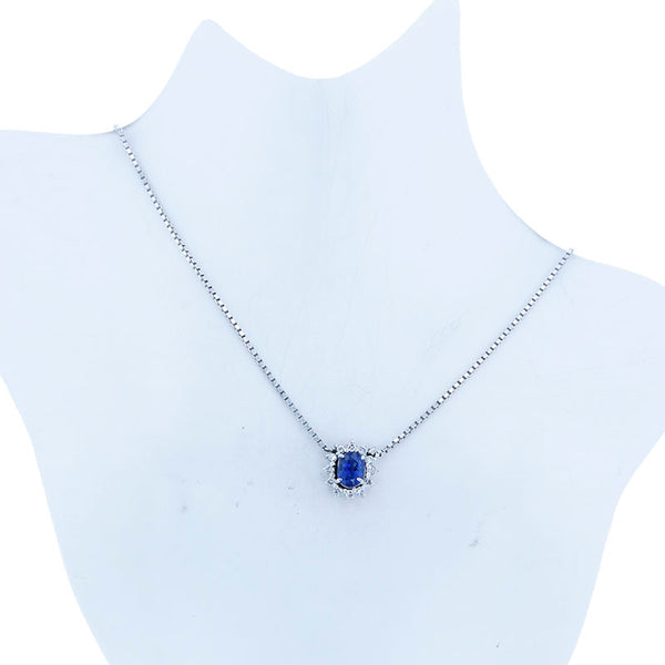 Pt900 プラチナ Pt850 プラチナ サファイア0.72ct ダイヤ0.15ct ネックレス レディース 【中古】