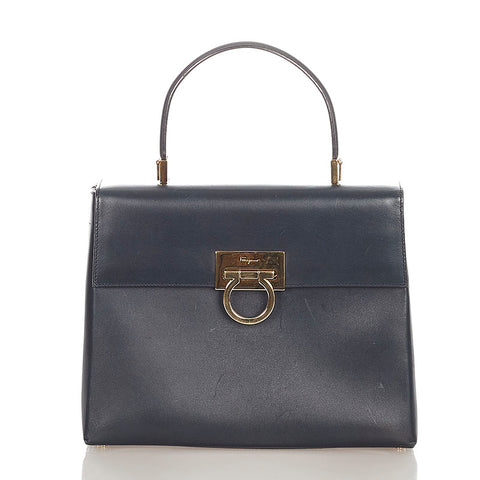 サルヴァトーレフェラガモ ガンチーニ   AF-21 8657 ダークネイビー レザー ハンドバッグ ショルダーバッグ 2way レディース Salvatore Ferragamo 【中古】