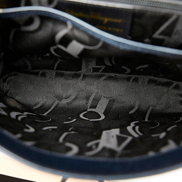 サルヴァトーレフェラガモ ガンチーニ   AF-21 8657 ダークネイビー レザー ハンドバッグ ショルダーバッグ 2way レディース Salvatore Ferragamo 【中古】