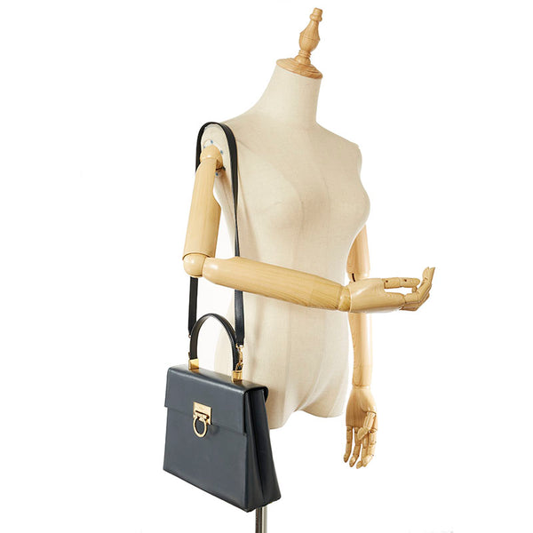 サルヴァトーレフェラガモ ガンチーニ   AF-21 8657 ダークネイビー レザー ハンドバッグ ショルダーバッグ 2way レディース Salvatore Ferragamo 【中古】