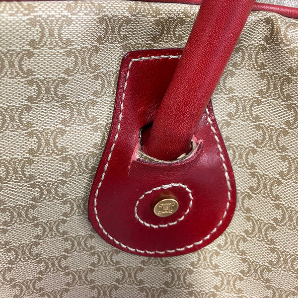 セリーヌ マカダム CE00/12 ブラウン レッド PVC レザー ボストンバッグ レディース CELINE 【中古】
