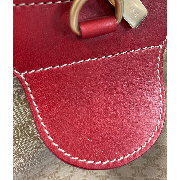 セリーヌ マカダム CE00/12 ブラウン レッド PVC レザー ボストンバッグ レディース CELINE 【中古】