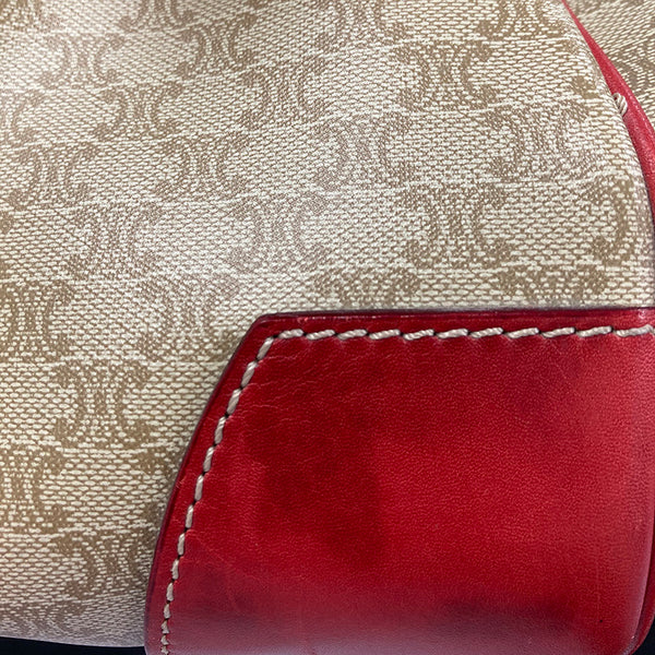 セリーヌ マカダム CE00/12 ブラウン レッド PVC レザー ボストンバッグ レディース CELINE 【中古】