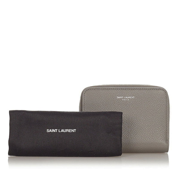 サンローラン グレー レザー 二つ折り財布 レディース SAINT LAURENT 【中古】