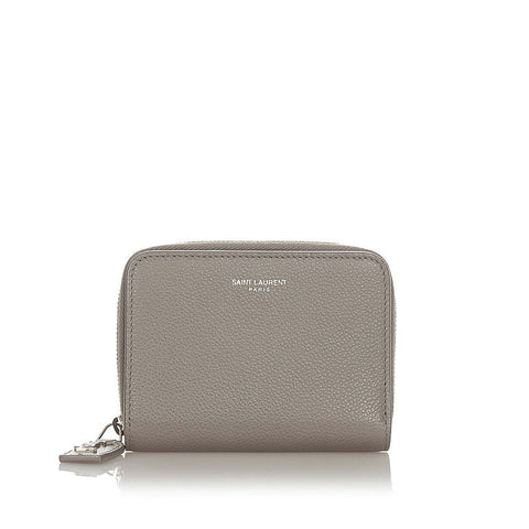 サンローラン グレー レザー 二つ折り財布 レディース SAINT LAURENT 【中古】