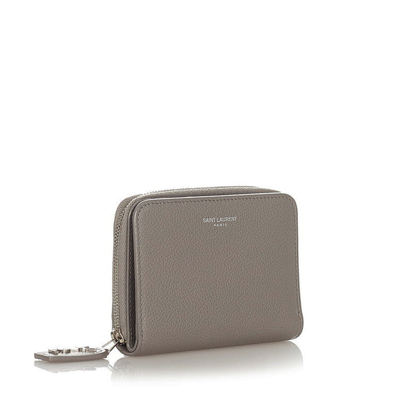 サンローラン グレー レザー 二つ折り財布 レディース SAINT LAURENT 【中古】