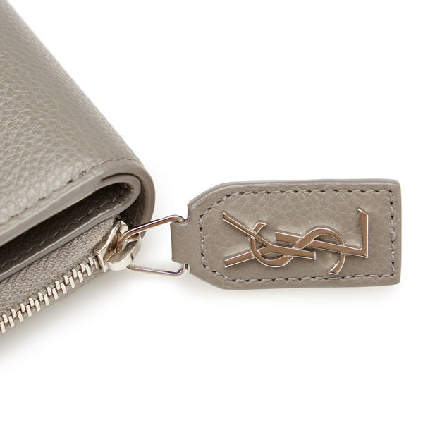 サンローラン グレー レザー 二つ折り財布 レディース SAINT LAURENT 【中古】