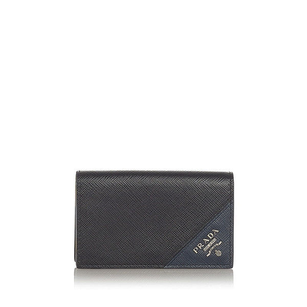 プラダ ブラック ネイビー レザー サフィアーノ カードケース メンズ PRADA 【中古】