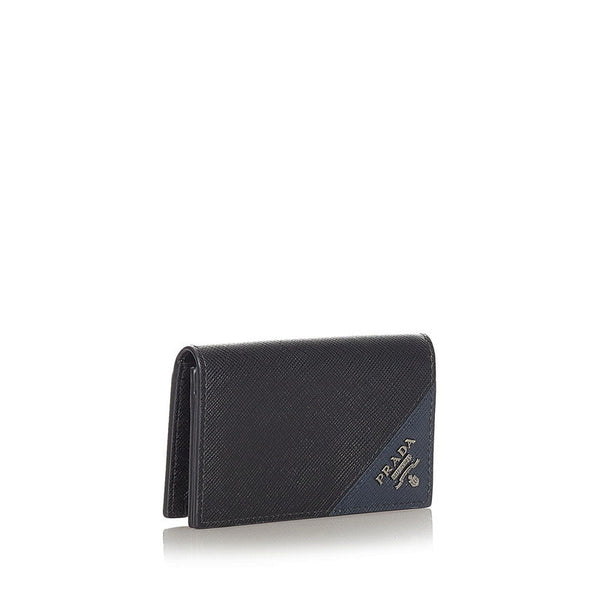 プラダ ブラック ネイビー レザー サフィアーノ カードケース メンズ PRADA 【中古】