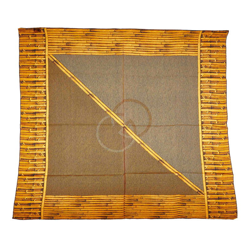 グッチ バンブー柄 スカーフ  キャメル ブラック シルク スカーフ レディース GUCCI 【中古】