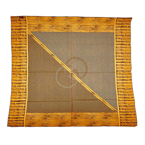 グッチ バンブー柄 スカーフ  キャメル ブラック シルク スカーフ レディース GUCCI 【中古】