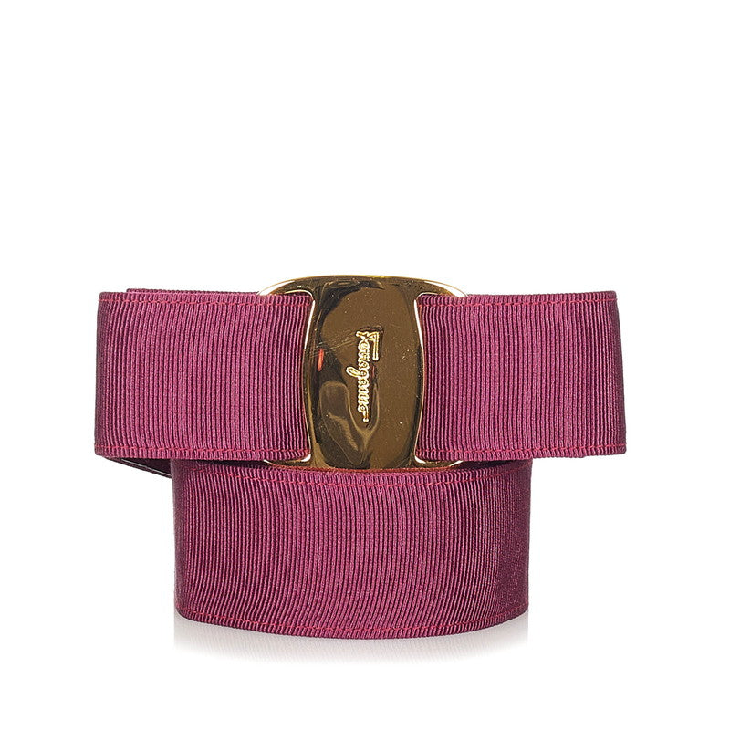 サルヴァトーレフェラガモ ヴァラ リボン 8046 パープル ゴールド キャンバス メッキ ベルト レディース Salvatore Ferragamo 【中古】