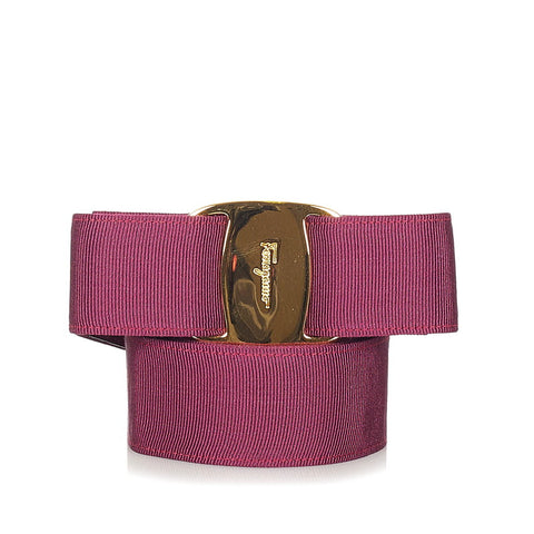 サルヴァトーレフェラガモ ヴァラ リボン 8046 パープル ゴールド キャンバス メッキ ベルト レディース Salvatore Ferragamo 【中古】