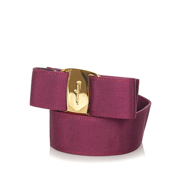 サルヴァトーレフェラガモ ヴァラ リボン 8046 パープル ゴールド キャンバス メッキ ベルト レディース Salvatore Ferragamo 【中古】