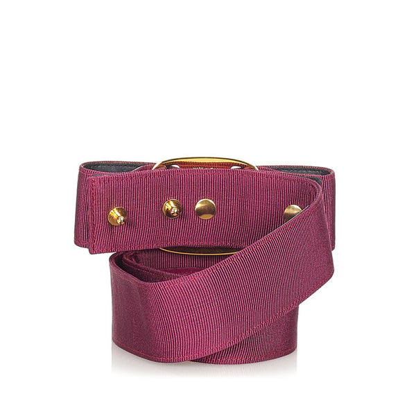 サルヴァトーレフェラガモ ヴァラ リボン 8046 パープル ゴールド キャンバス メッキ ベルト レディース Salvatore Ferragamo 【中古】