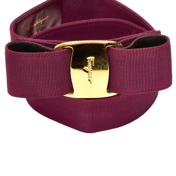 サルヴァトーレフェラガモ ヴァラ リボン 8046 パープル ゴールド キャンバス メッキ ベルト レディース Salvatore Ferragamo 【中古】