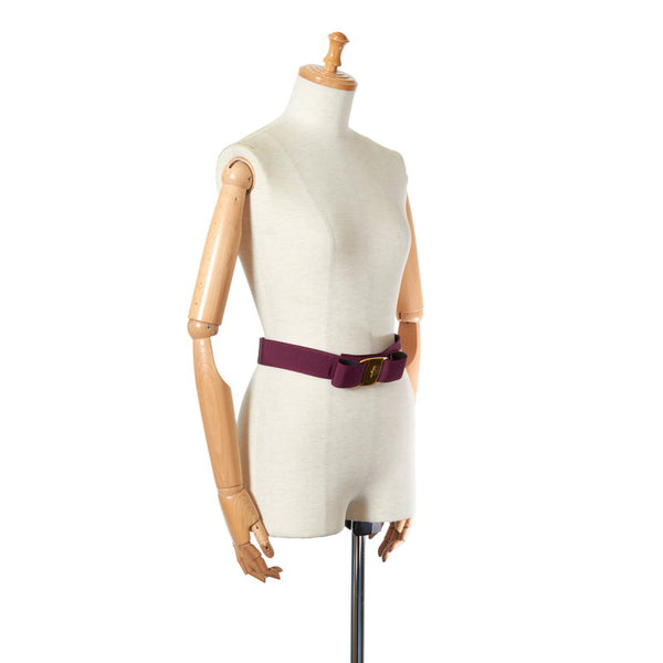 サルヴァトーレフェラガモ ヴァラ リボン 8046 パープル ゴールド キャンバス メッキ ベルト レディース Salvatore Ferragamo 【中古】