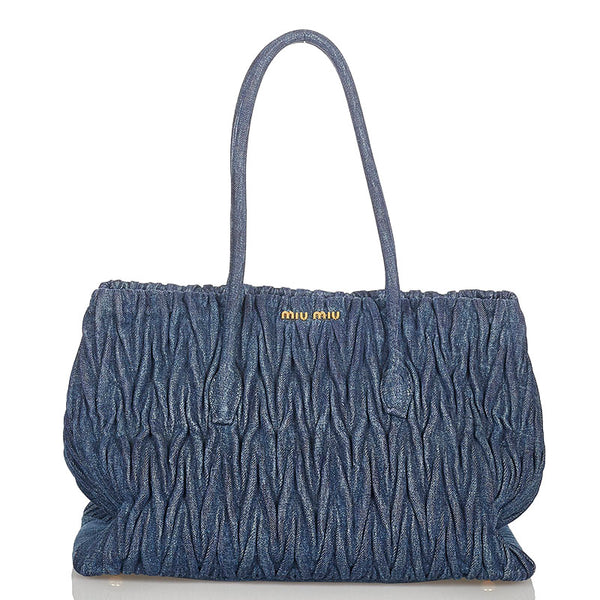 ミュウミュウ マテラッセ ブルー デニム ショルダーバッグ トートバッグ レディース MIUMIU 【中古】