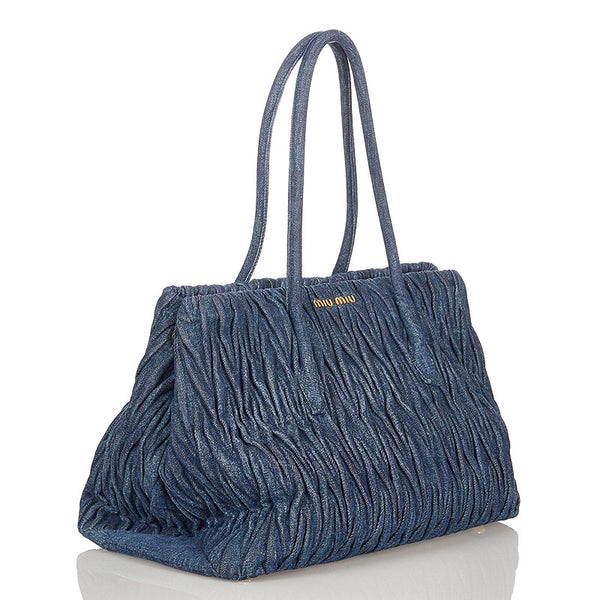 ミュウミュウ マテラッセ ブルー デニム ショルダーバッグ トートバッグ レディース MIUMIU 【中古】