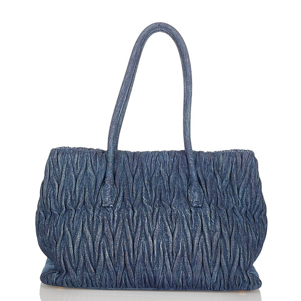 ミュウミュウ マテラッセ ブルー デニム ショルダーバッグ トートバッグ レディース MIUMIU 【中古】