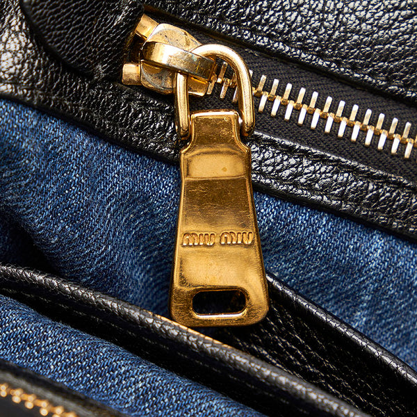 ミュウミュウ マテラッセ ブルー デニム ショルダーバッグ トートバッグ レディース MIUMIU 【中古】