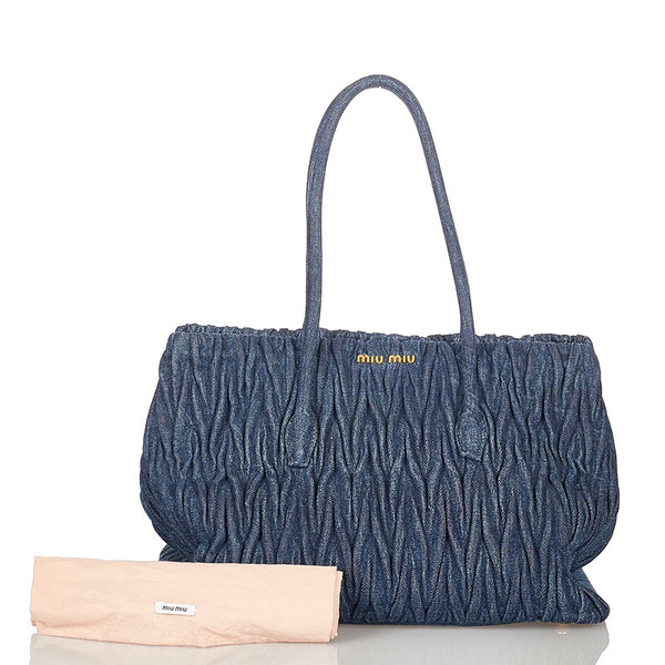 ミュウミュウ マテラッセ ブルー デニム ショルダーバッグ トートバッグ レディース MIUMIU 【中古】