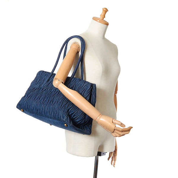 ミュウミュウ マテラッセ ブルー デニム ショルダーバッグ トートバッグ レディース MIUMIU 【中古】