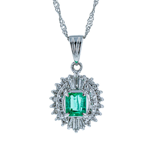 Pt900 プラチナ エメラルド0.40ct ダイヤ0.25ct ネックレス レディース 【中古】