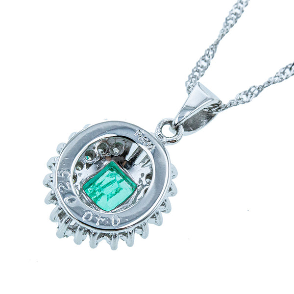 Pt900 プラチナ エメラルド0.40ct ダイヤ0.25ct ネックレス レディース 【中古】