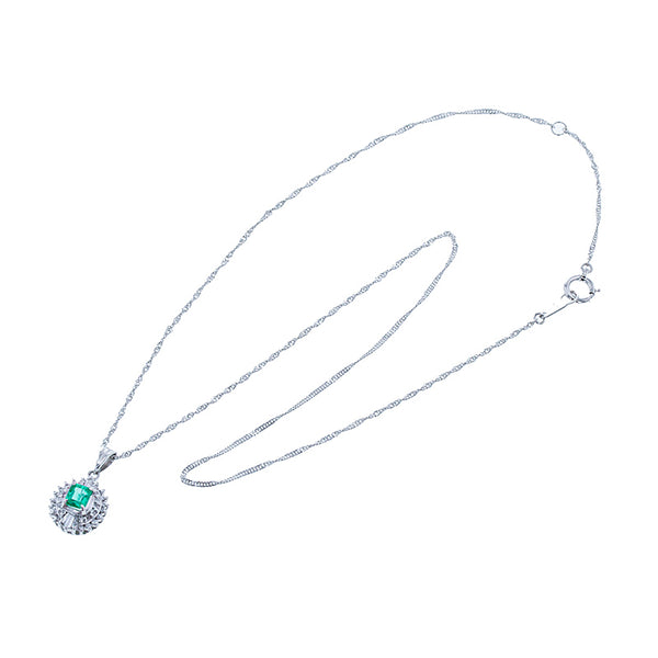 Pt900 プラチナ エメラルド0.40ct ダイヤ0.25ct ネックレス レディース 【中古】