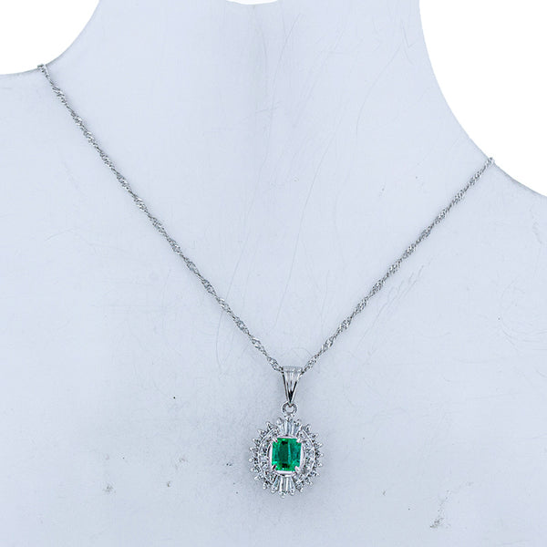 Pt900 プラチナ エメラルド0.40ct ダイヤ0.25ct ネックレス レディース 【中古】