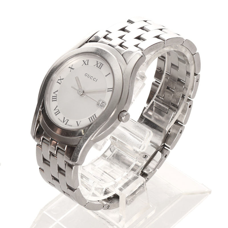 グッチ 5500M シルバー ステンレススチール 腕時計 メンズ GUCCI クオーツ ホワイト文字盤 【中古】