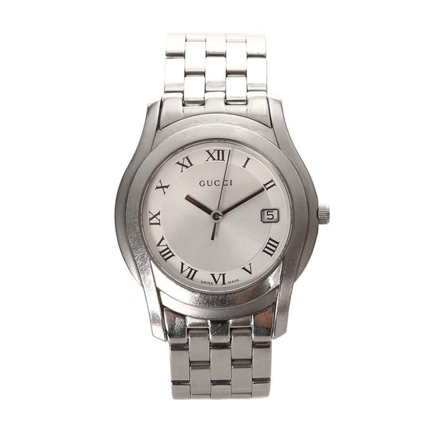 グッチ 5500M シルバー ステンレススチール 腕時計 メンズ GUCCI クオーツ ホワイト文字盤 【中古】