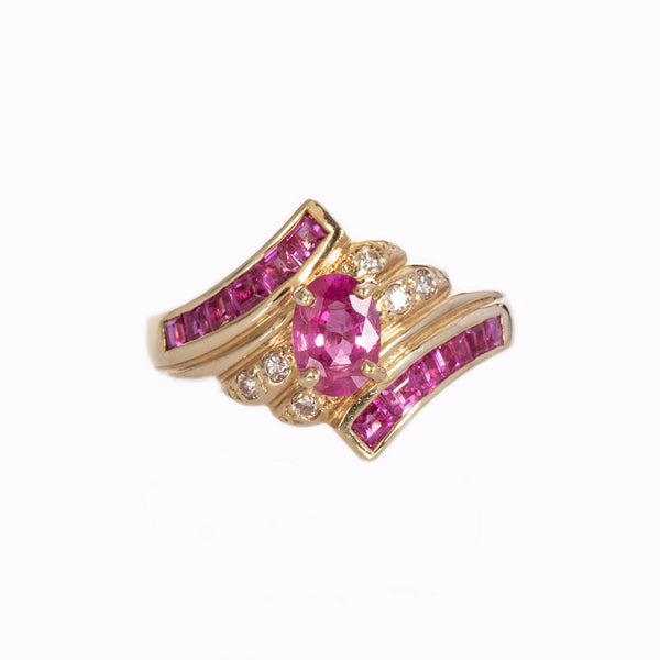 K18YG イエローゴールド ルビー0.74ct＆0.54ct ダイヤ0.09ct リング 指輪 レディース 13号 【中古】