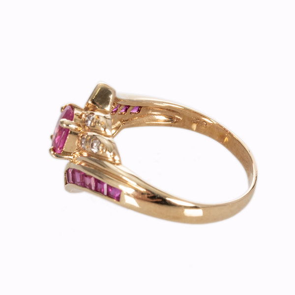 K18YG イエローゴールド ルビー0.74ct＆0.54ct ダイヤ0.09ct リング 指輪 レディース 13号 【中古】