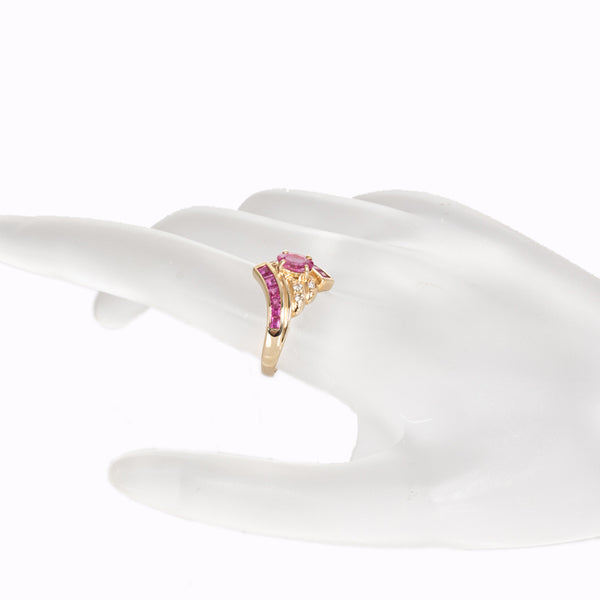 K18YG イエローゴールド ルビー0.74ct＆0.54ct ダイヤ0.09ct リング 指輪 レディース 13号 【中古】