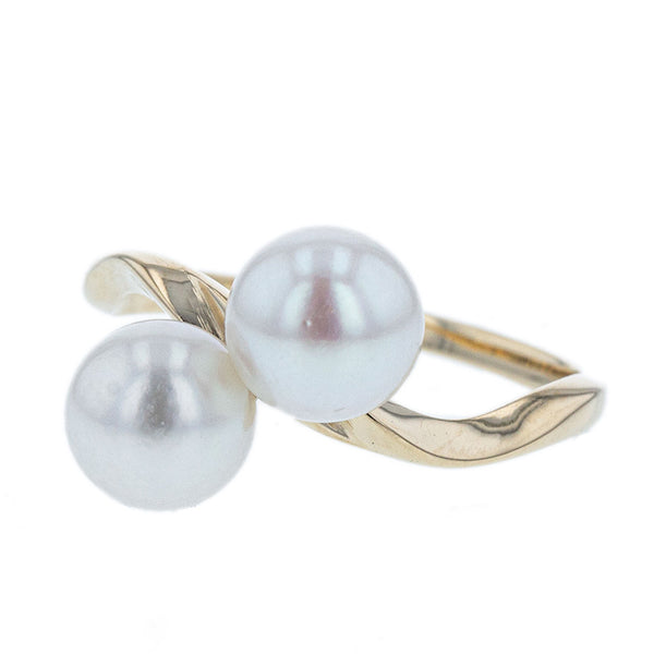 ミキモト K14YG イエローゴールド パール6.5mm×2 リング 指輪 レディース MIKIMOTO 9.5号 【中古】