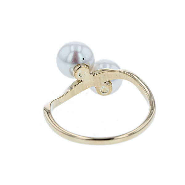 ミキモト K14YG イエローゴールド パール6.5mm×2 リング 指輪 レディース MIKIMOTO 9.5号 【中古】